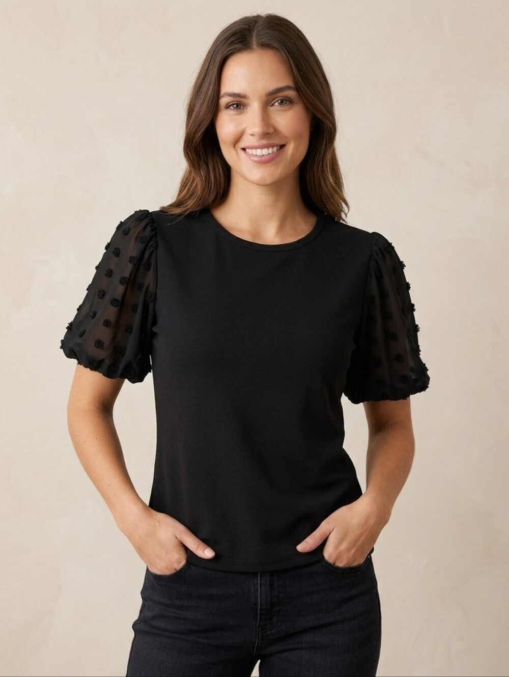 Meraki Black Floral Puff Sleeve Blouse Size Small NWT
